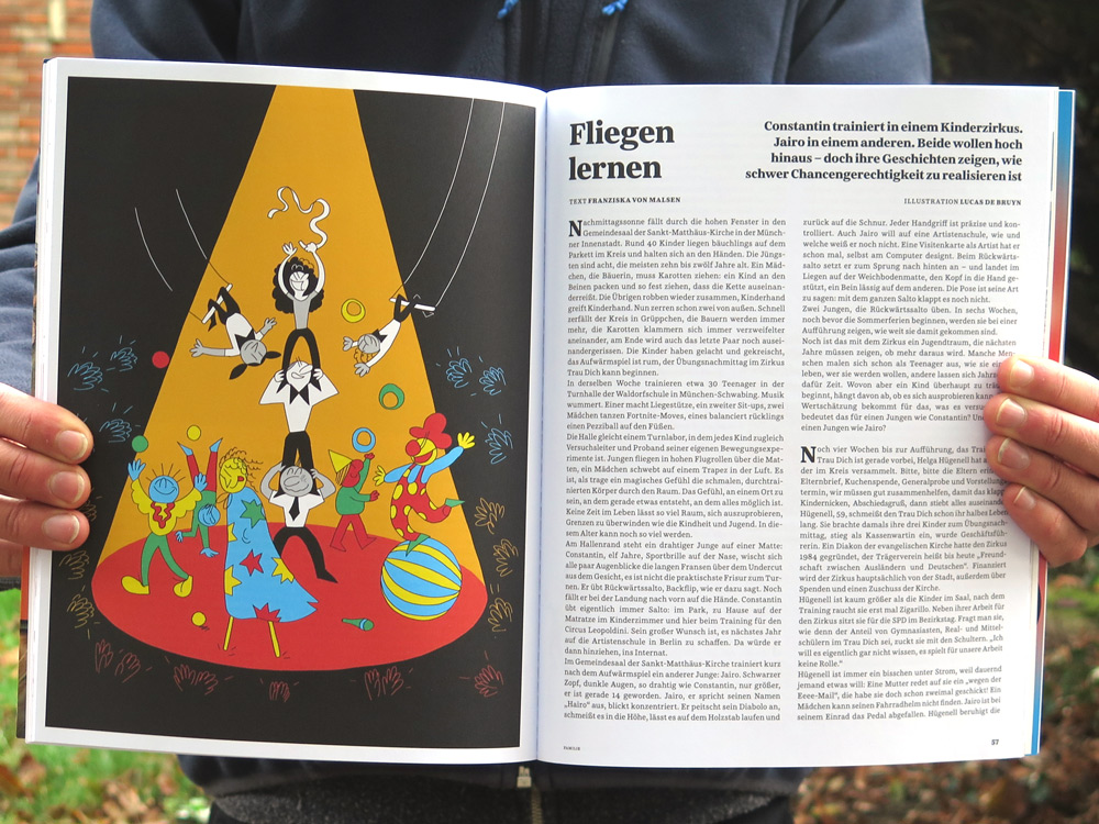 Double page avec Illustration d'article sur le cirque pour enfants