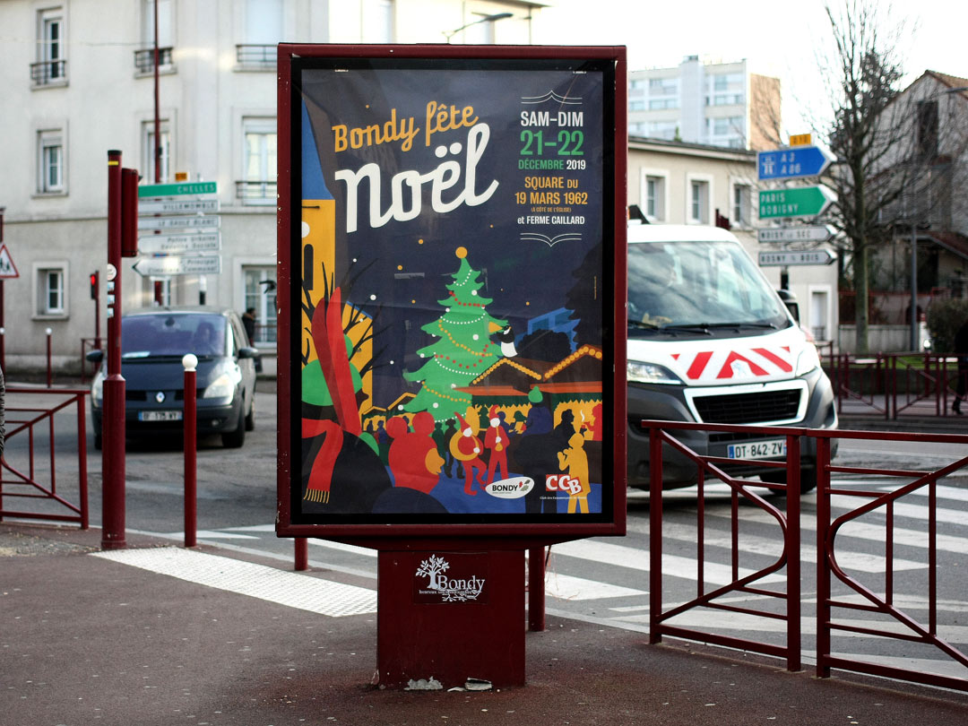 Affiche pour les animations de Noël 2019 de la Ville de Bondy