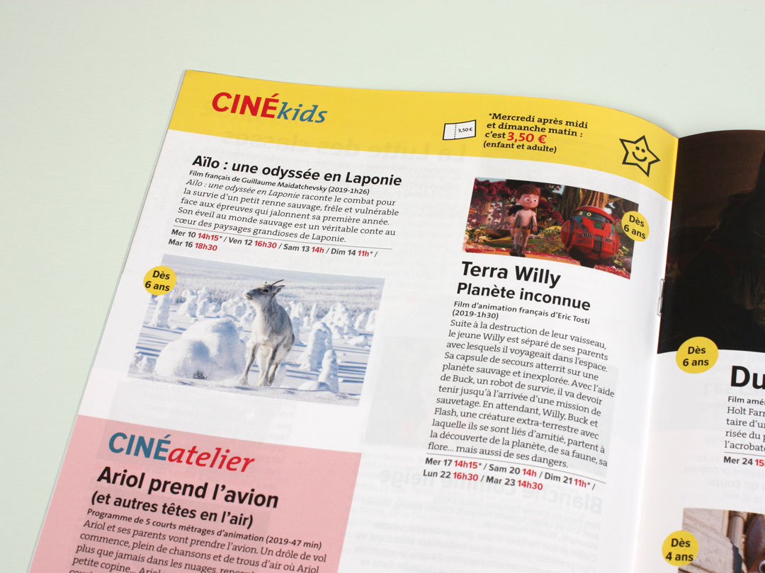 Zoom sur une page Ciné Kids du programme culturel mensuel de la Ville de Bondy