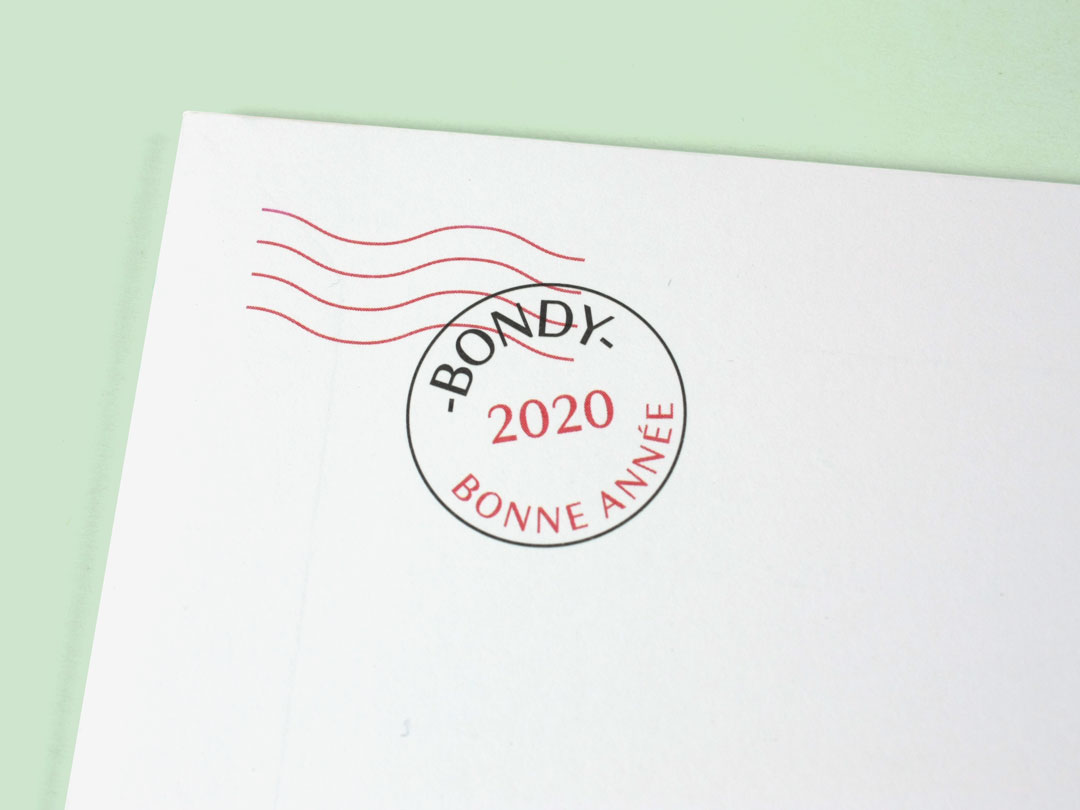 Tampon sur l'enveloppe des voeux 2020 de la Ville de Bondy